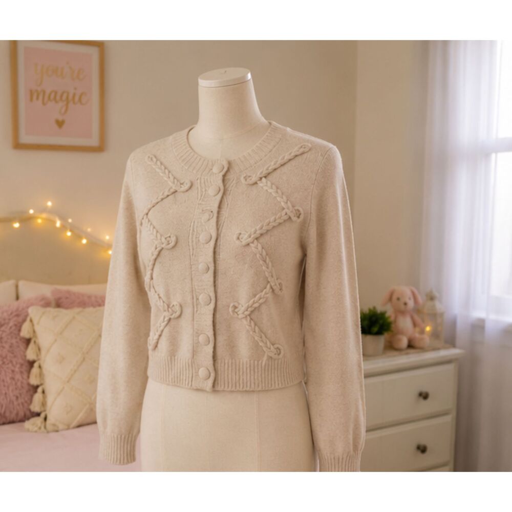 SKIKYAN Women's Cropped Cardigan Sweater Apricot Button Front Chunky Knit